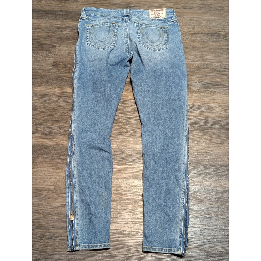 True Religion Super Skinny Side Zip Jeans Light Wash Blue Low Rise Womens 29 - Picture 6 of 9